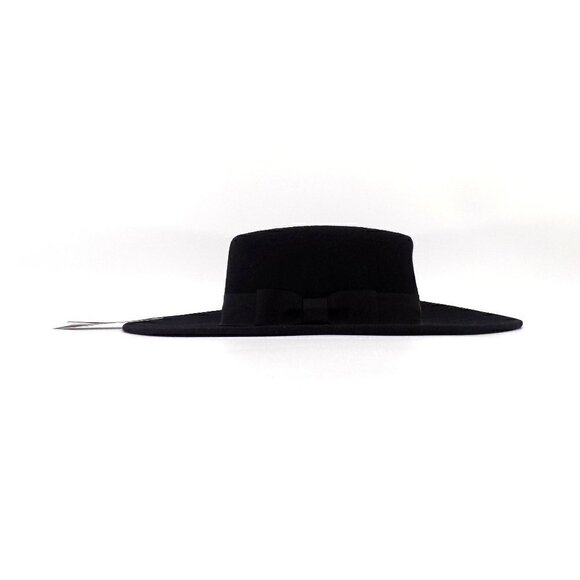 Nine West Western Hat Black Bohemian Wool Felt Wide Brim Grosgrain Trim - Picture 1 of 4